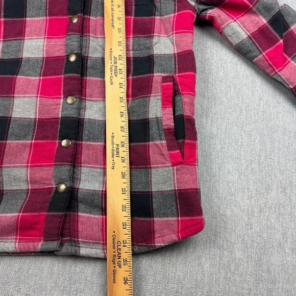 Carhartt‎ Flannel Shirt Girls Large 14 Pink Black Plaid Sherpa Lined Snap Button - Picture 7 of 10